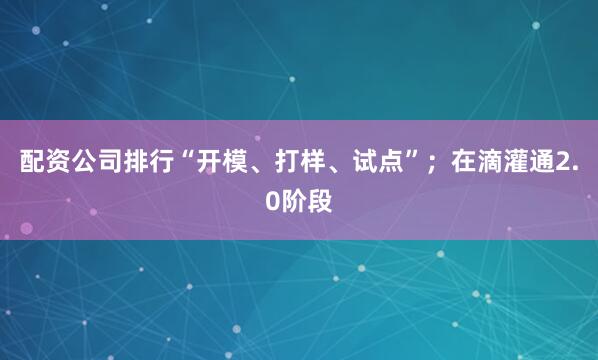 配资公司排行“开模、打样、试点”；在滴灌通2.0阶段
